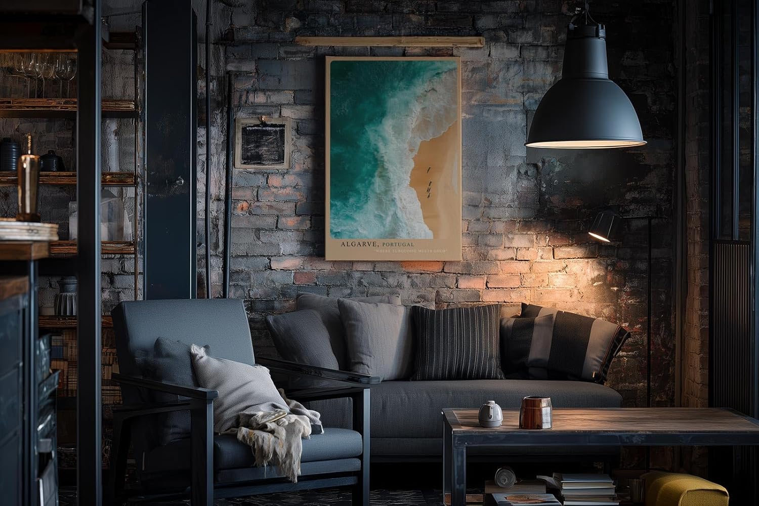 Paul Sinus Wandbild in 40x60cm Algarve Portugal – Luftaufnahme von Küste und Meer in Türkisund Goldtönen