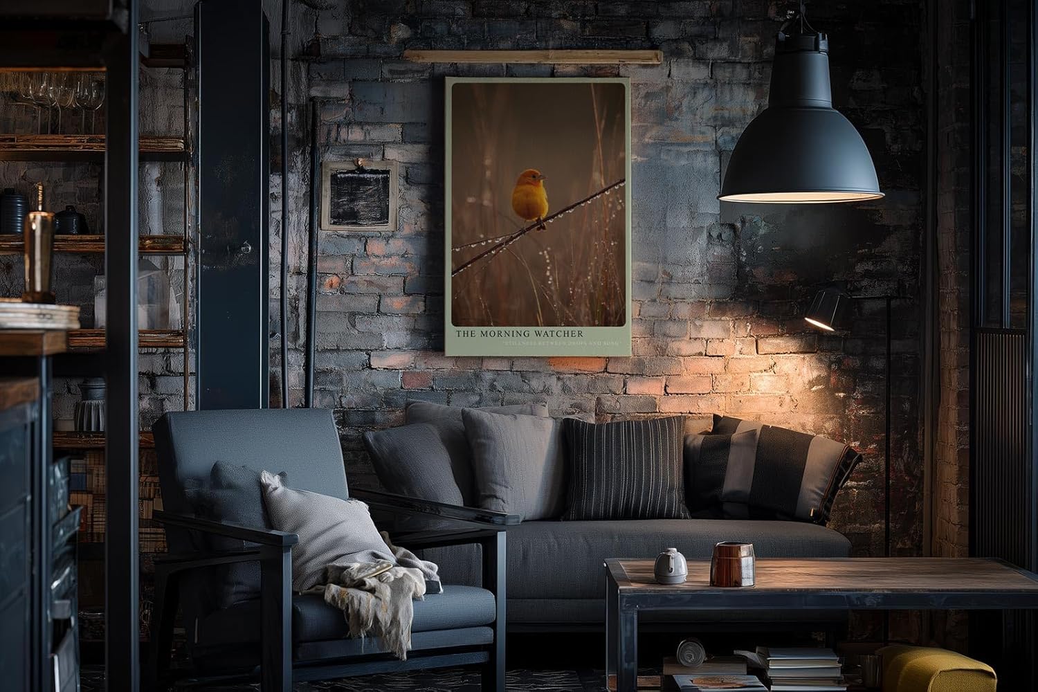 Paul Sinus Wandbild in 40x60cm Gelber Singvogel auf taubenetztem Zweig in Morgenstimmung