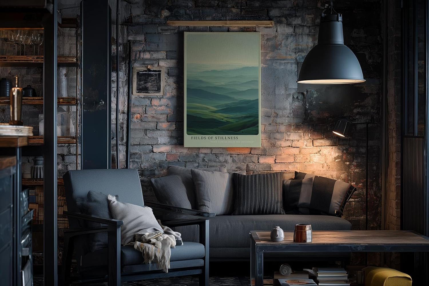 Paul Sinus Wandbild in 40x60cm Fields of Stillness – beruhigende Hügellandschaft in zarten Grünund Blautönen für harmonische Raumgestaltung