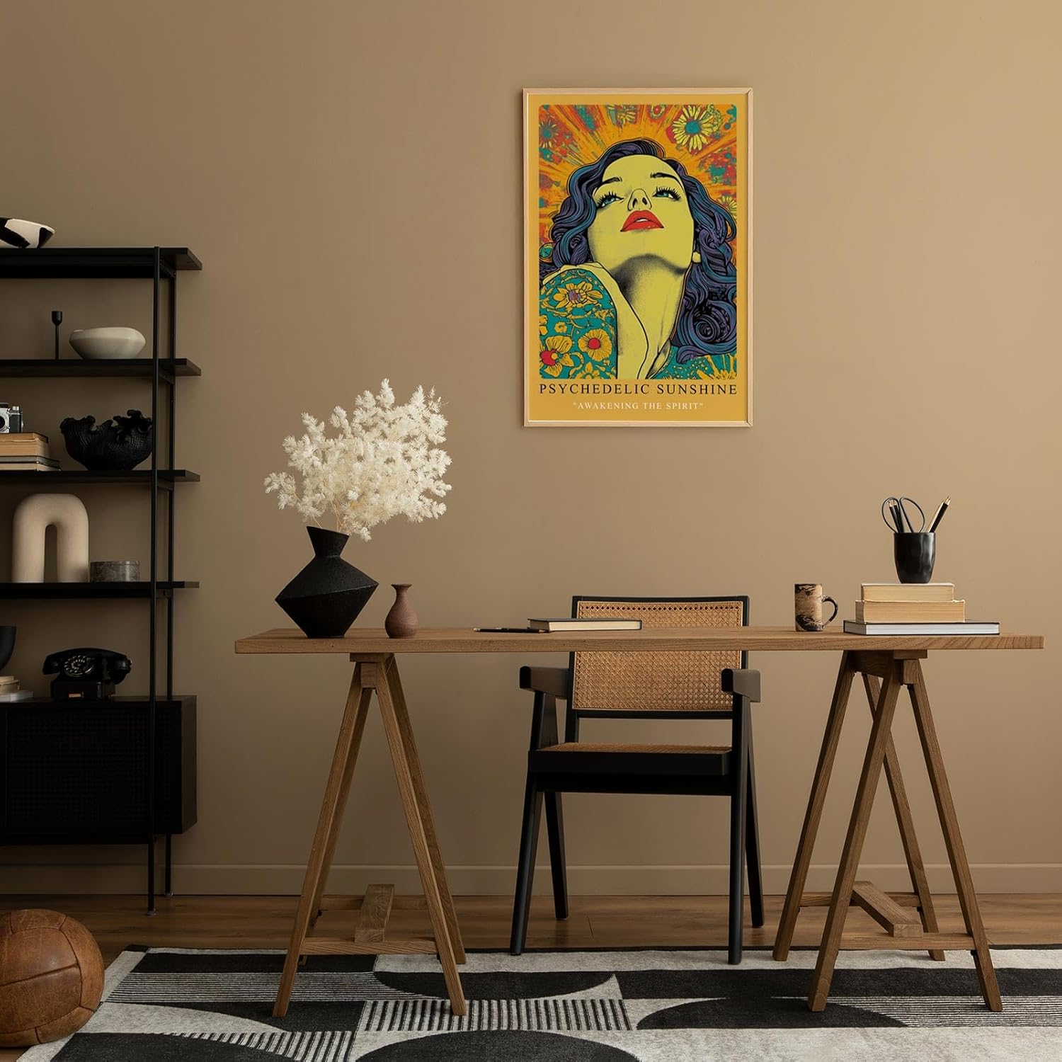 Paul Sinus Leinwandbild 80x120cm Leinwandbild Psychedelic Sunshine Retro Kunstwerk Pop Art Expressionismus lebendige Farben Festival Vibes Inspiration