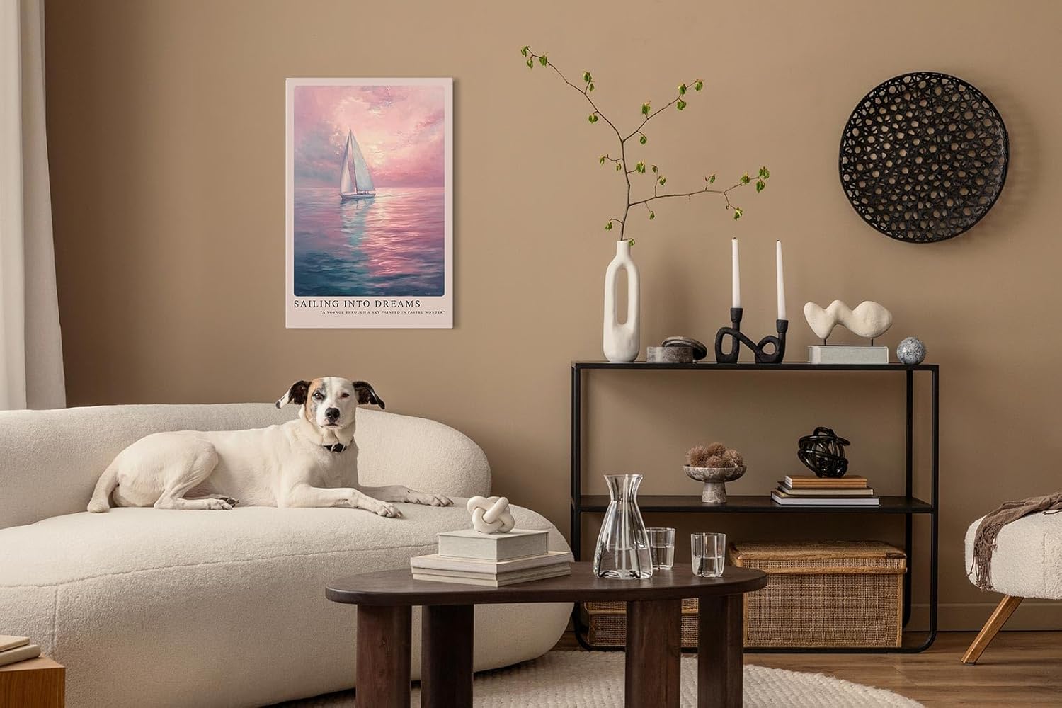 Paul Sinus Leinwandbild 40x60cm verträumte Segelboot-Szene mit malerischem Himmel und sanften Pastellfarben, beruhigende Wandkunst