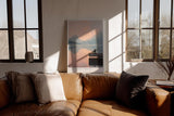 Paul Sinus Wandbild in 40x60cm Her Quiet Power – Meditatives Landschaftsmotiv mit Frau auf einem Steg, Blick auf spiegelnden See und Berge im Sonnenaufgang, moderne Bilder in sanften Farbtönen