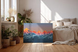 Sinus Art Wandbild 120x80cm Leuchtend rote Bergspitzen im ersten Sonnenlicht mit kühler Schneelandschaft