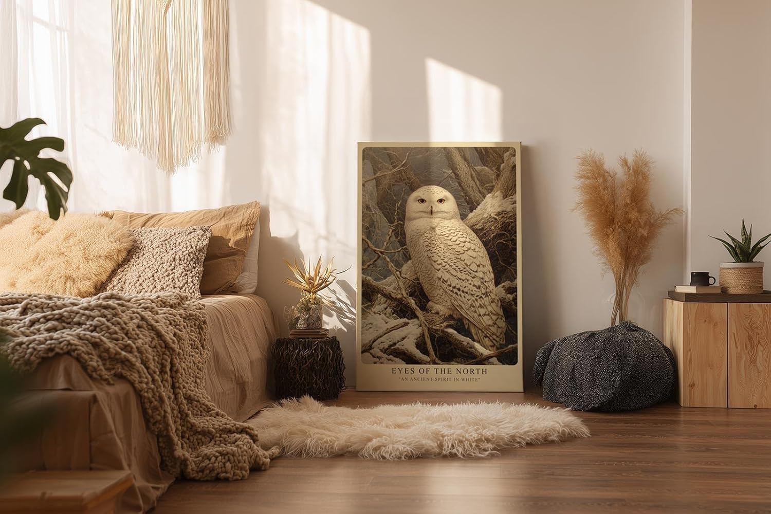Paul Sinus Wandbild in 40x60cm Eyes of the North – majestätische Schneeeule in winterlicher Landschaft mit detailreicher Gefiederstruktur