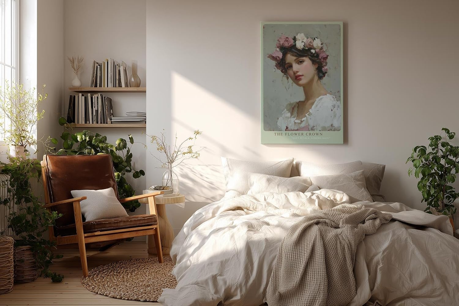 Paul Sinus Wandbild in 40x60cm The Flower Crown romantisches Porträt einer jungen Frau mit Blumenkranz in zarten Pastellfarben
