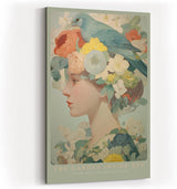 Paul Sinus Wandbild in 40x60cm The Garden Inside Her – Zartes Porträt einer Frau mit Blütenkrone und Vogel in pastellfarbener Komposition