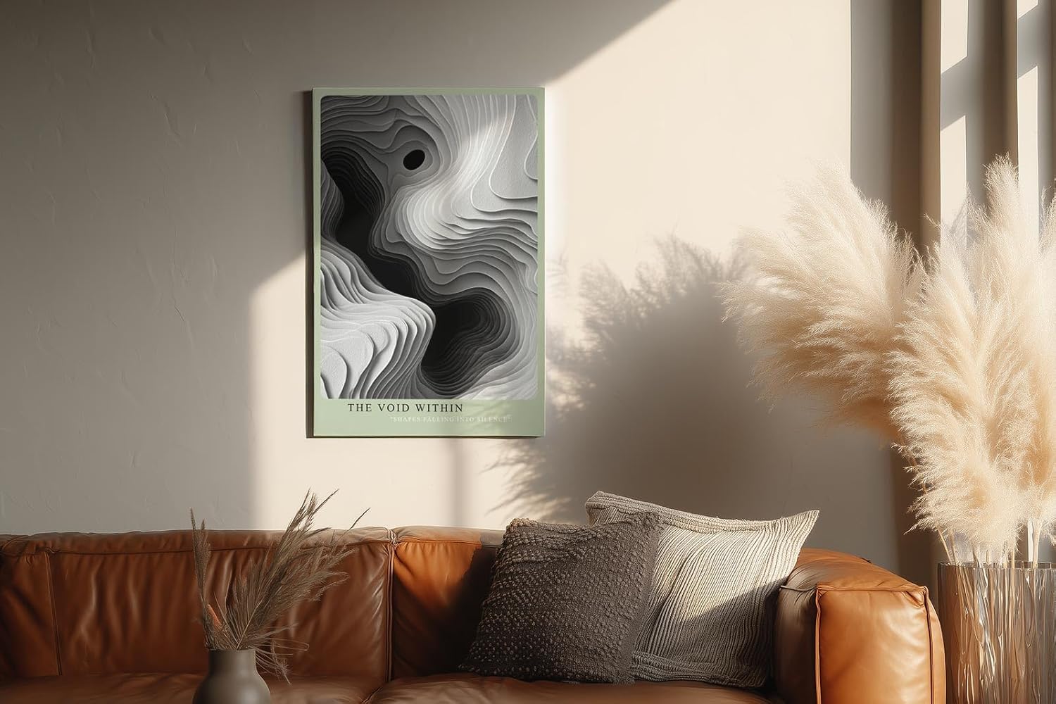 Paul Sinus Wandbild in 40x60cm The Void Within – Schwarz-weiße Topografie mit organischen Schichtungen und geheimnisvollem Tiefeneffekt