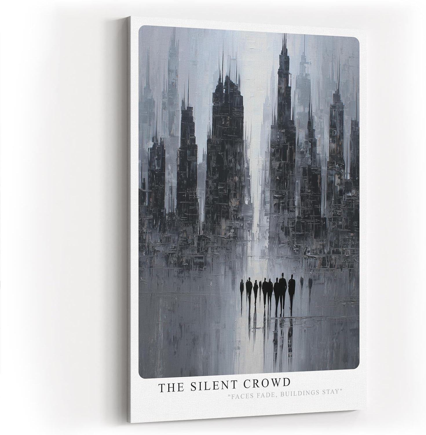 Paul Sinus Wandbild in 40x60cm The Silent Crowd Silhouetten einer Menschenmenge vor hoch aufragender Skyline in grauer Farbkomposition