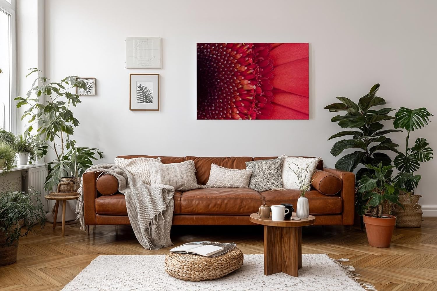 Sinus Art Wandbild 120x80cm Faszinierende Nahaufnahme einer roten Blüte mit klar erkennbarer Struktur und Tiefenwirkung