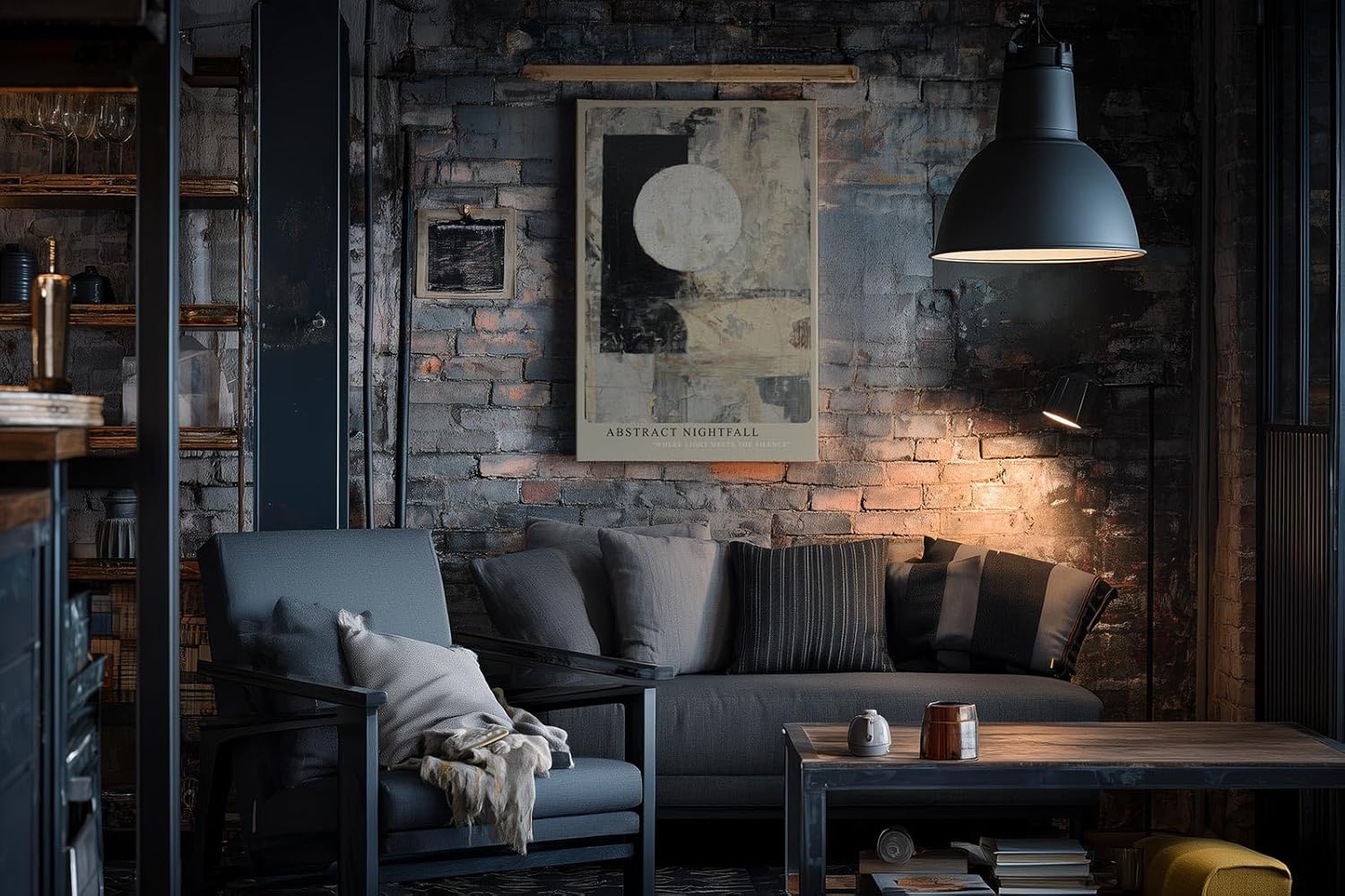 Paul Sinus Wandbild in 40x60cm Abstract Nightfall – Zeitgenössische abstrakte Kunst mit kontrastreicher Geometrie und strukturierten Flächen