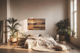 Sinus Art Wandbild 120x80cm Faszinierende Gesteinsformationen unter goldenem Himmel in Western-Atmosphäre