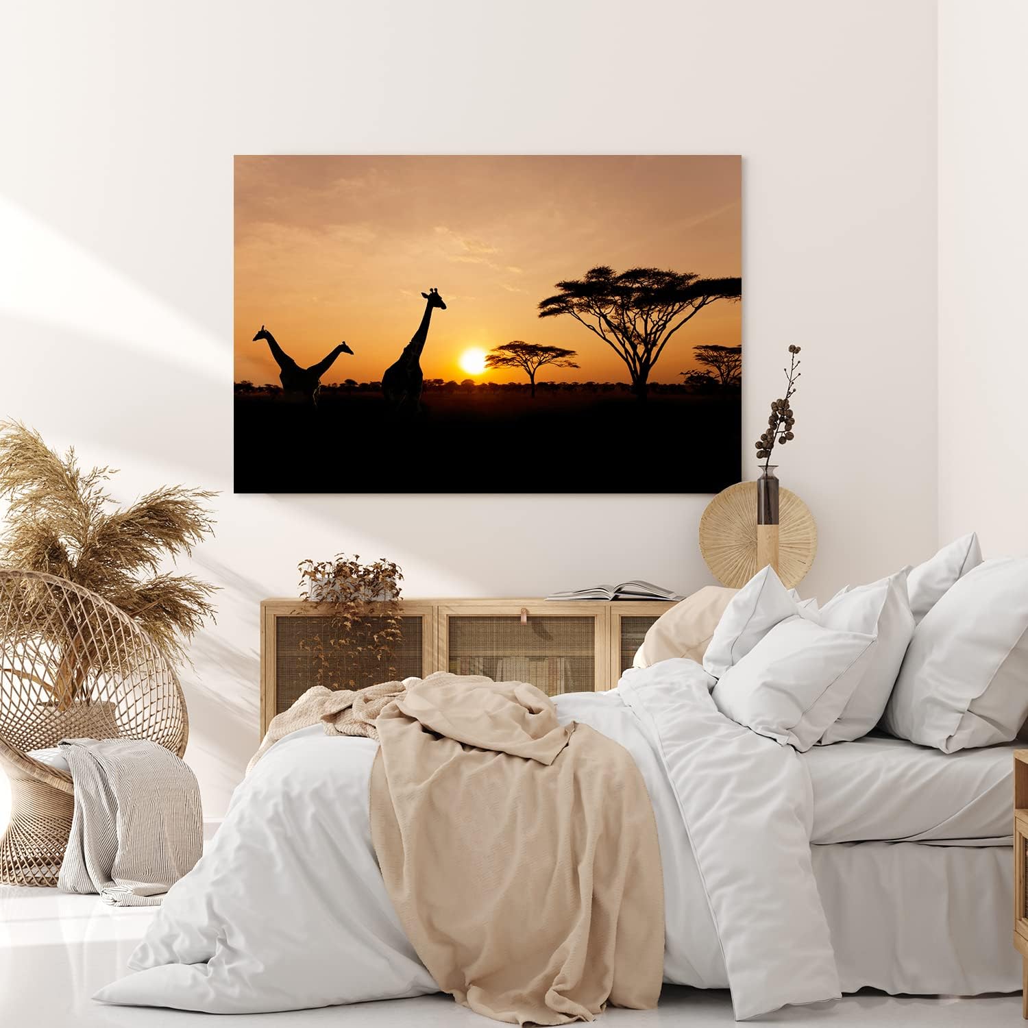 Paul Sinus Wandbild 120x80cm Afrika Giraffen Sonnenuntergang Abend Natur Wildnis Bäume