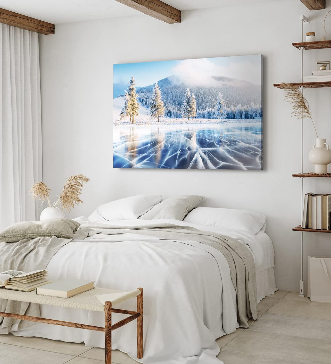 Paul Sinus Wandbild 120x80cm Gefrorener See Eis Schnee Winterlandschaft Tannenwald