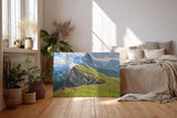 Sinus Art Wandbild 120x80cm Atemberaubende Berglandschaft mit dramatischen Felsformationen und saftigem Grün