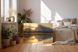 Sinus Art Wandbild 120x80cm Bergmassiv spiegelt sich im ruhigen See – warm, still und kraftvoll zugleich