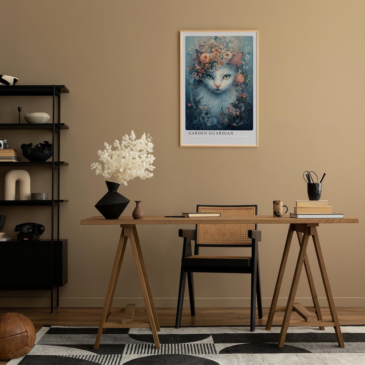 Paul Sinus Leinwandbild 60x90cm Blühende Katze mystisch elegant surreal kunstvolle Wandkunst sanfte Farben harmonisch detailreich faszinierend