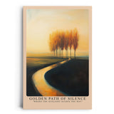 Paul Sinus Leinwandbild 60x90cm Golden Path of Silence – Mystischer Sonnenweg mit goldenen Herbstbäumen in sanftem Licht