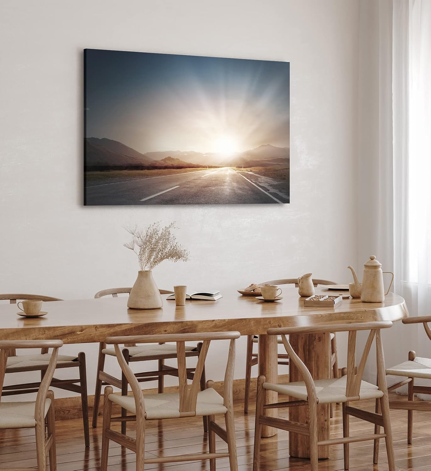 Paul Sinus Wandbild 120x80cm Straße Sonnenuntergang Berge Landschaft Sonnenstrahlen