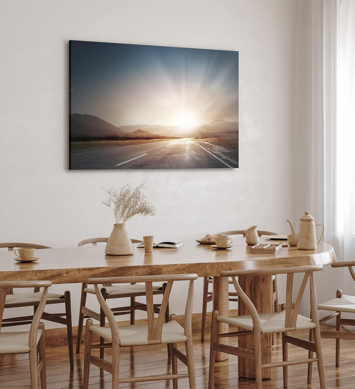 Paul Sinus Wandbild 120x80cm Straße Sonnenuntergang Berge Landschaft Sonnenstrahlen