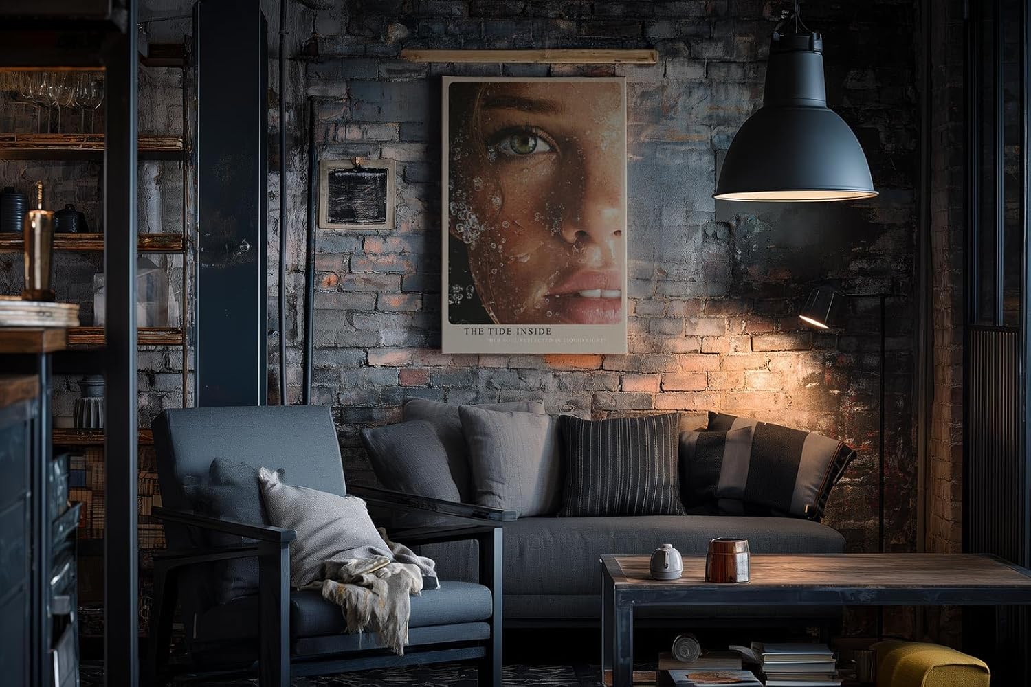 Paul Sinus Wandbild in 40x60cm The Tide Inside hyperrealistisches Porträt eines grünen Auges mit Wasser und Lichtreflexen
