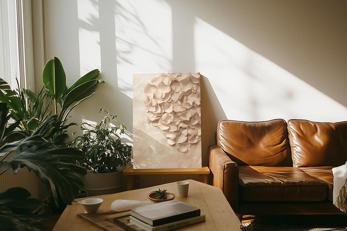 Paul Sinus 60x90cm Wandbild Blütenmeer in Beige – Sanfte Raumharmonie mit plastischer Blume
