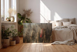 Sinus Art Wandbild 120x80cm Junger Mönch mit Schirm zwischen alten Stupas – Symbol für Glaube und Einkehr