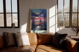 Paul Sinus Wandbild in 40x60cm Segelboot im Abendlicht mit roten Segeln auf ruhigem Wasser – maritimes Kunstwerk voller Farbintensität
