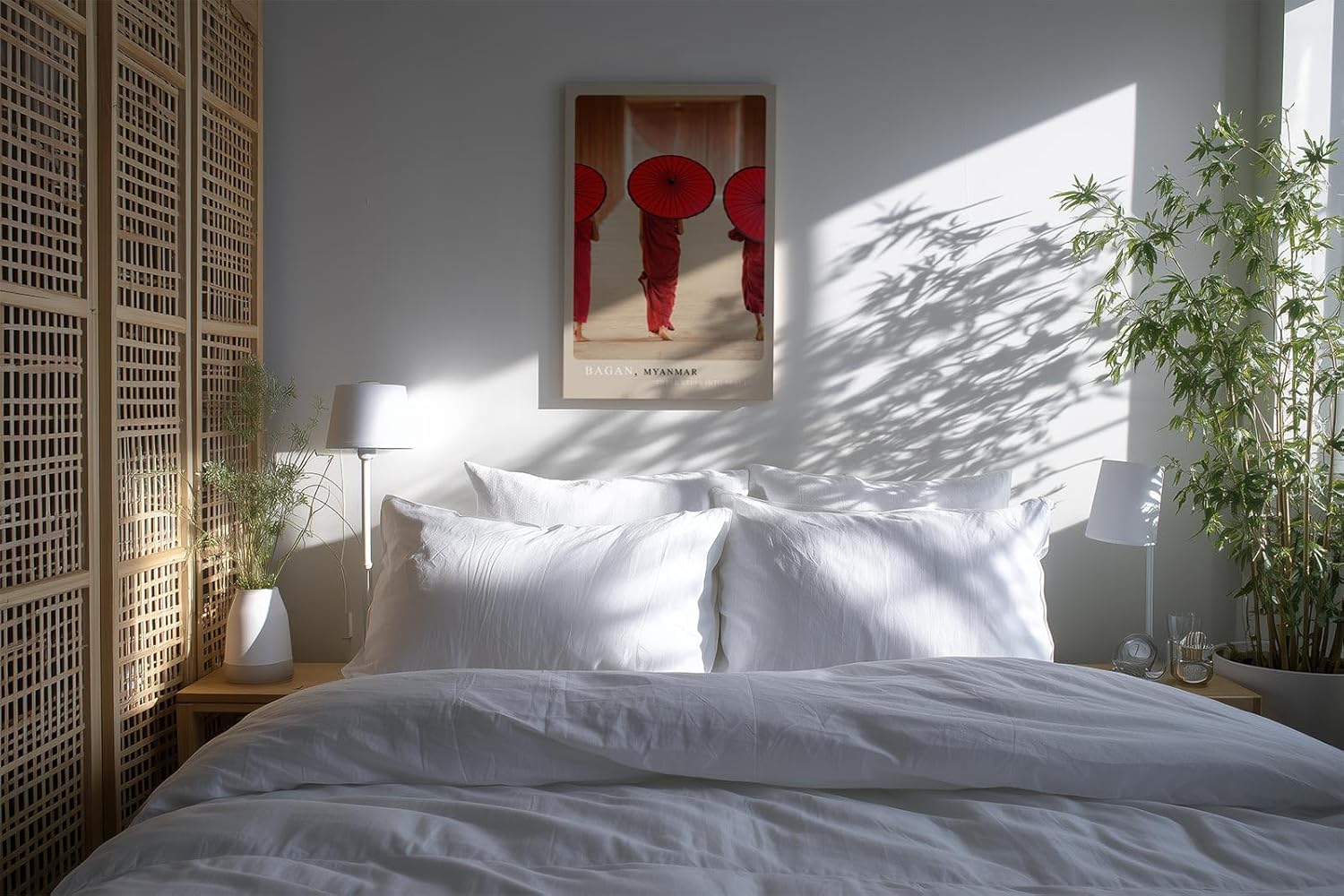 Paul Sinus Kunstdruck 40x60cm Bagan – buddhistische Mönche mit roten Schirmen in Myanmar