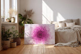 Sinus Art Wandbild 120x80cm Perfekte Nahaufnahme einer rosa Chrysantheme mit harmonischer Symmetrie und Tiefe