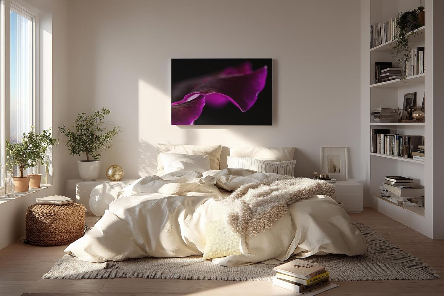 Sinus Art Wandbild 120x80cm Extreme Nahaufnahme eines Blütenblatts mit sattem Lila auf dunklem Grund