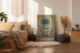 Paul Sinus Wandbild in 40x60cm Petal Symmetry stilisierte Sonnenblume in Blauund Grüntönen elegante Naturkunst auf Leinwand