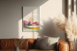 Paul Sinus Wandbild in 40x60cm farbenfrohe Hügellandschaft bei Sonnenuntergang – stilisierte Naturdarstellung in sanften Pastelltönen