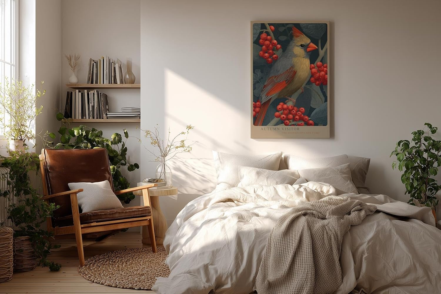 Paul Sinus Wandbild in 40x60cm Autumn Visitor – Detailreiche Darstellung eines farbenprächtigen Vogels zwischen leuchtend roten Beerenzweigen