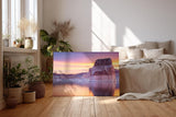 Sinus Art Wandbild 120x80cm Monolithische Felsformation spiegelt sich im ruhigen See unter farbigem Abendhimmel