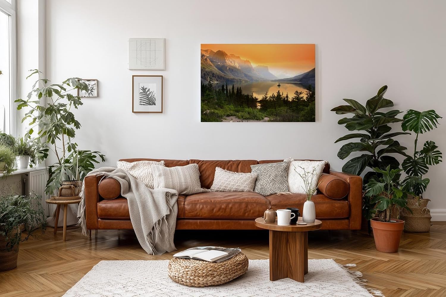 Sinus Art Wandbild 120x80cm Malerische Berglandschaft mit Sonnenuntergang und reflektierendem See