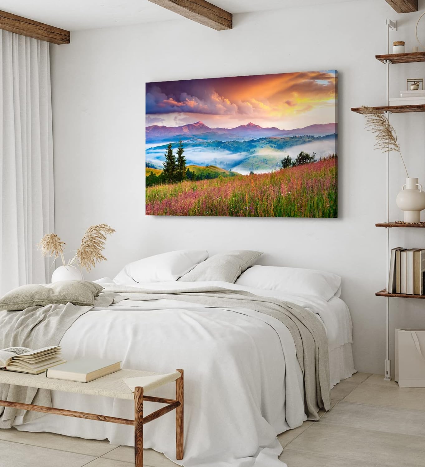 Paul Sinus Wandbild 120x80cm Bergtal Berge Berglandschaft Nebel Natur Blumenwiese