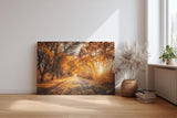 Sinus Art Wandbild 120x80cm Faszinierende Herbstallee mit goldenen Blättern und Lichtspiel in der Natur