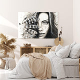 Wandbild 120x80cm Porträt einer jungen Frau Kunstvoll Schönheit Federn