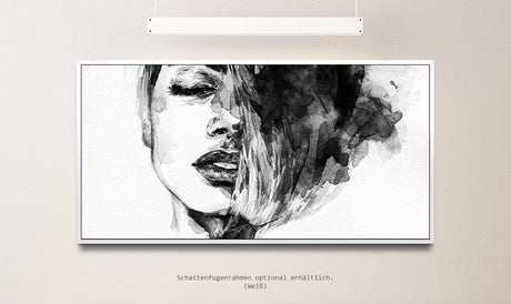 Frauen Gesicht ca. 130x70cm Wandbild inklusive Schattenfugenrahmen weiss - Panorama Leinwand Bild XXL Format Wandbilder Wohnzimmer Wohnung Deko Kunstdrucke