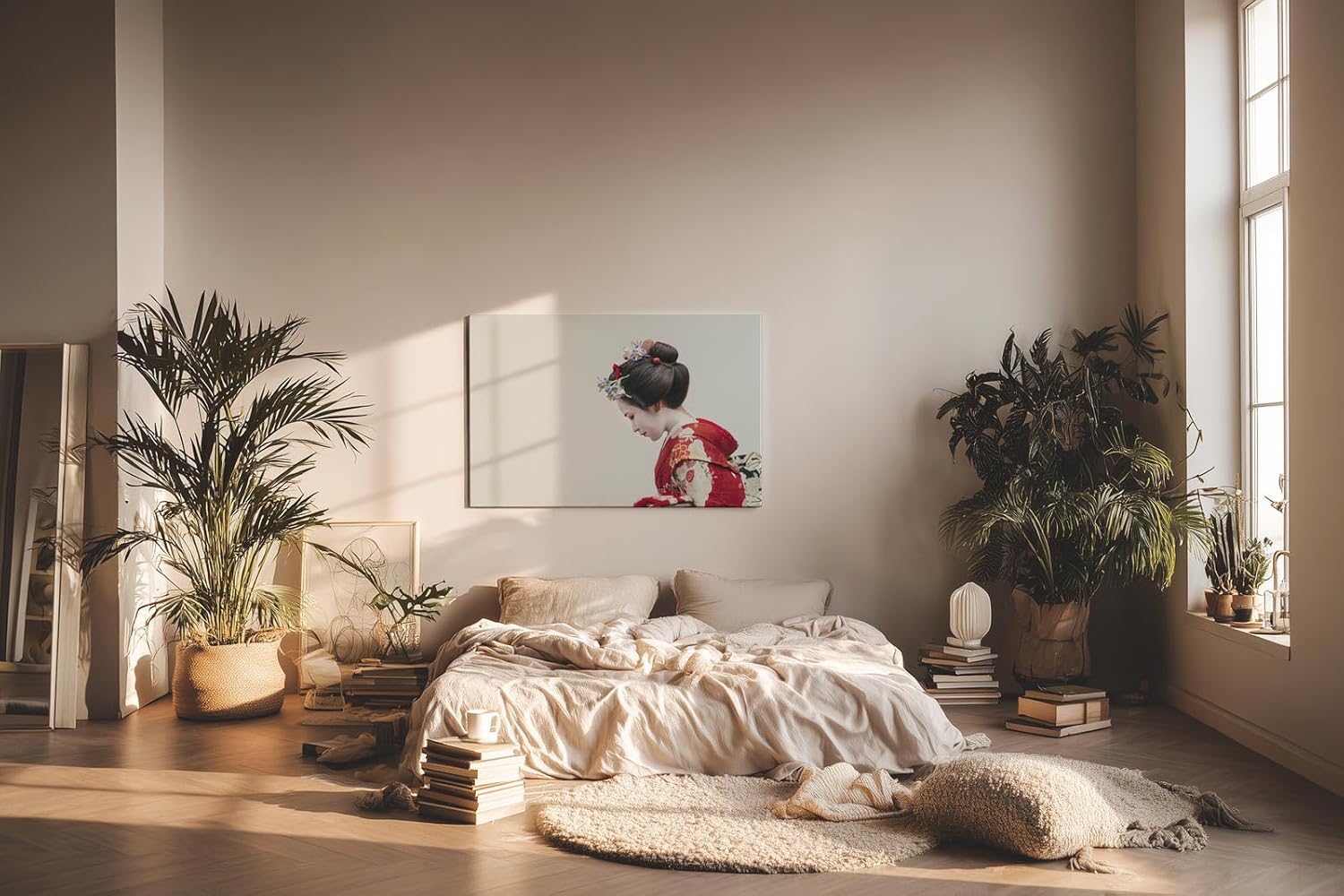 Sinus Art Wandbild 120x80cm Stilvolles Porträt einer Geisha – Ausdruck fernöstlicher Tradition und Anmut