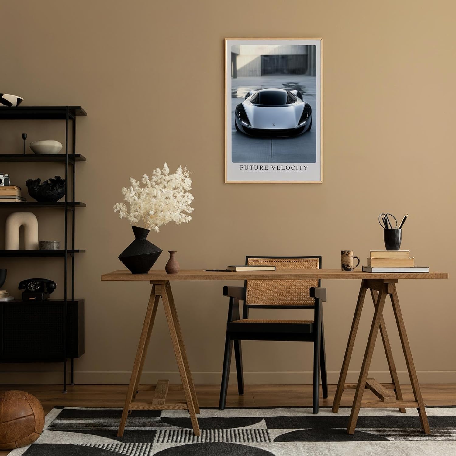 Paul Sinus Leinwandbild 80x120cm futuristischer Supersportwagen in urbaner Architektur, minimalistische Wandkunst mit dynamischem Design