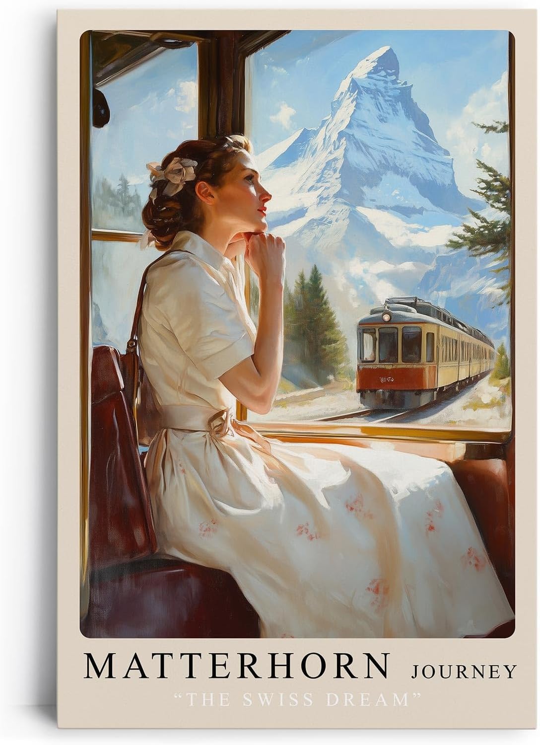 Paul Sinus Leinwandbild 60x90cm Matterhorn – Alpen, Nostalgie, Vintage, Zugreise, Schweiz, Landschaft, Romantik, Fernweh, Berge, Natur, Fotografie