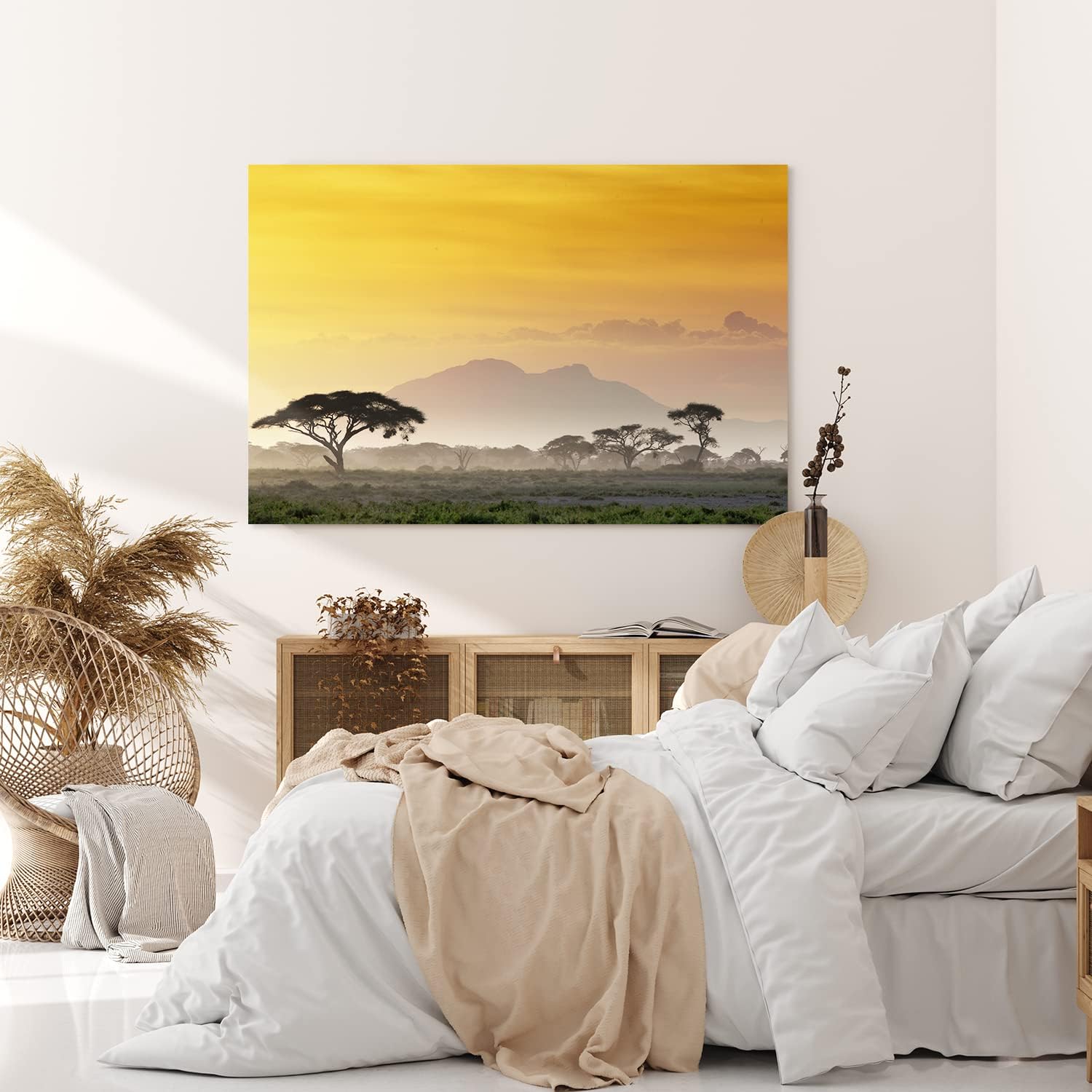 Paul Sinus Wandbild 120x80cm Afrika Mount Kenya Burkea Bäume Wildnis Abenddämmerung