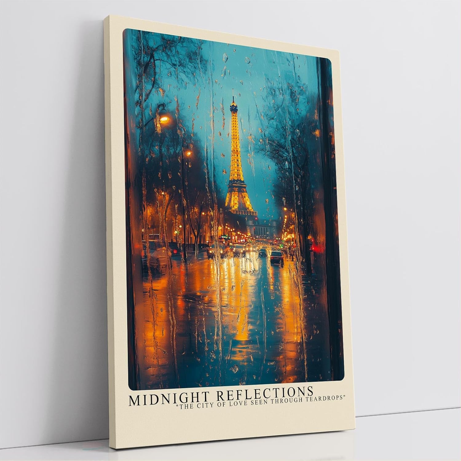 Paul Sinus Leinwandbild 80x120cm Mitternächtliche Reflexionen – Stimmungsvolle Stadtansicht von Paris mit Eiffelturm und regennassen Lichtern