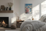 Paul Sinus Leinwandbild 60x90cm Traumhaftes Santorini – Weiß-blaue Architektur mit rosa Blüten und mediterraner Leichtigkeit