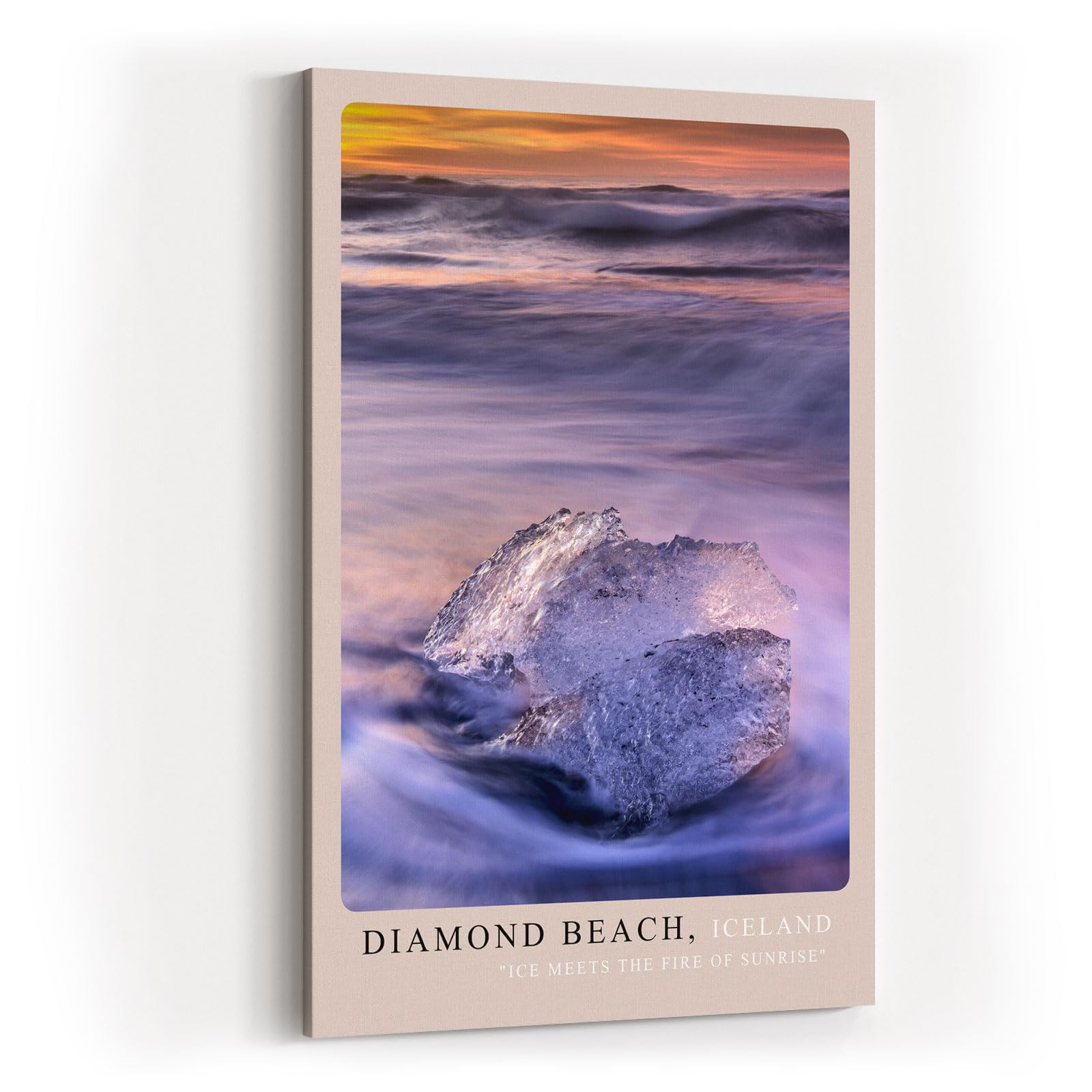 Paul Sinus Kunstdruck 40x60cm Diamond Beach Iceland – Eisskulptur im Sonnenaufgang an Islands dramatischer Küste
