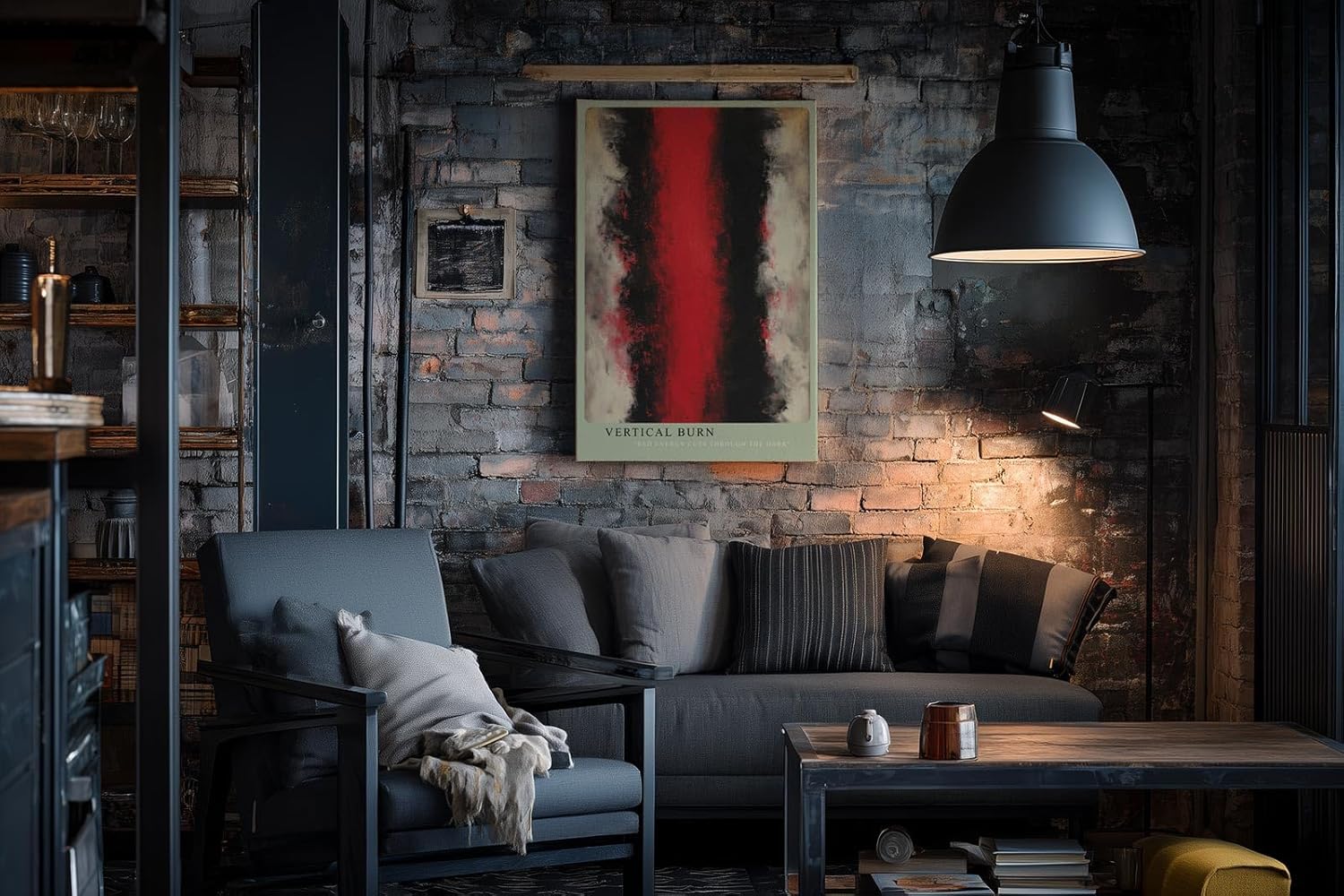 Paul Sinus Wandbild in 40x60cm Vertical Burn – Kraftvolles abstraktes Kunstwerk mit leuchtend rotem Zentrum