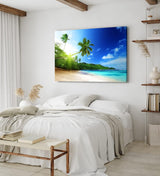 Wandbild 120x80cm Palmen Strand Meer Karibik Paradies Himmel Blau