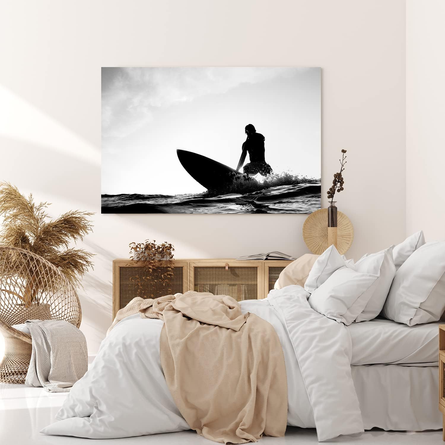 Paul Sinus Wandbild 120x80cm Surfer Surfbrett Schwarz Weis Ozean Wellen Fotokunst