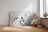Sinus Art Wandbild 120x80cm Detailreiches Naturmotiv mit zwei blauen Vögeln auf blühendem Ast – filigran und stimmungsvoll gestaltet